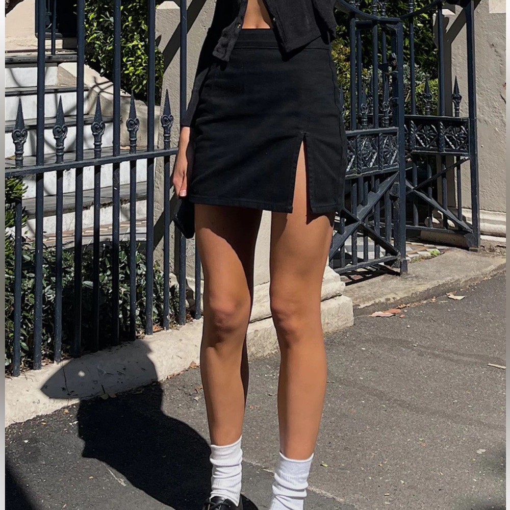 Lioness princess Polly THE LOLA DENIM MINI SKIRT with slit  BLACK